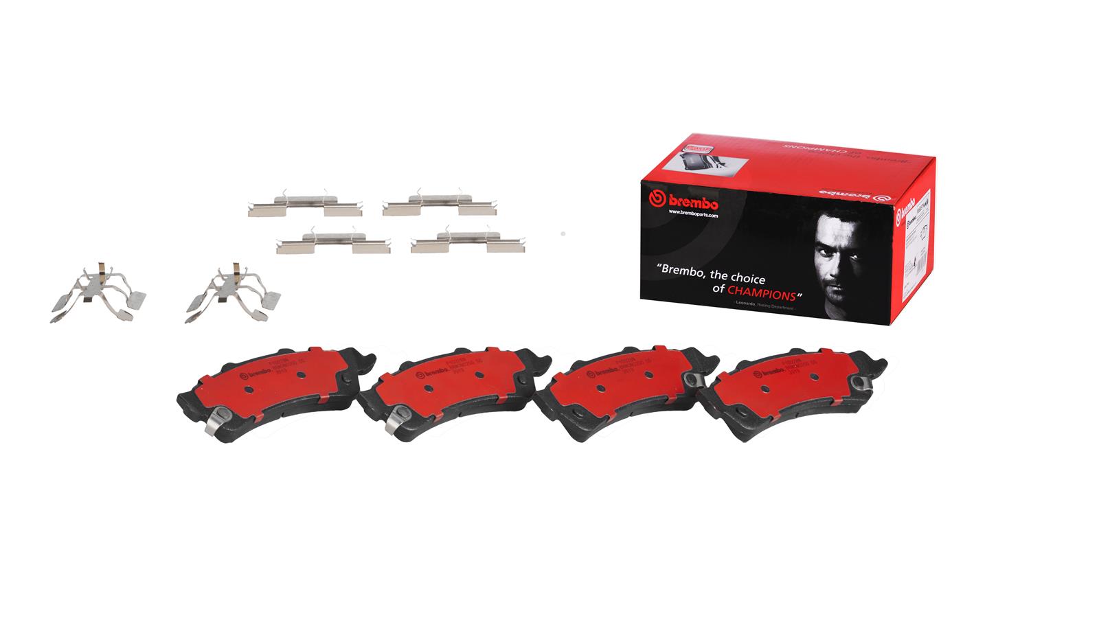 Brembo NAO Ceramic Brake Pads P10028N Pads, Brembo, Ceramic, Integrally Molded, Shims, with Hardware, Cadillac, Set thumbnail 3