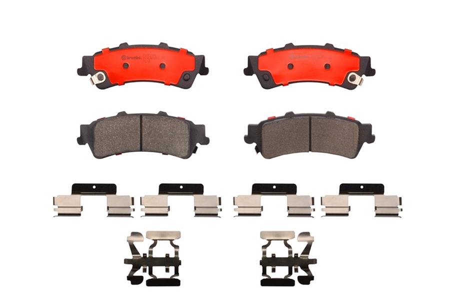 Brembo NAO Ceramic Brake Pads P10028N Pads, Brembo, Ceramic, Integrally Molded, Shims, with Hardware, Cadillac, Set thumbnail 2