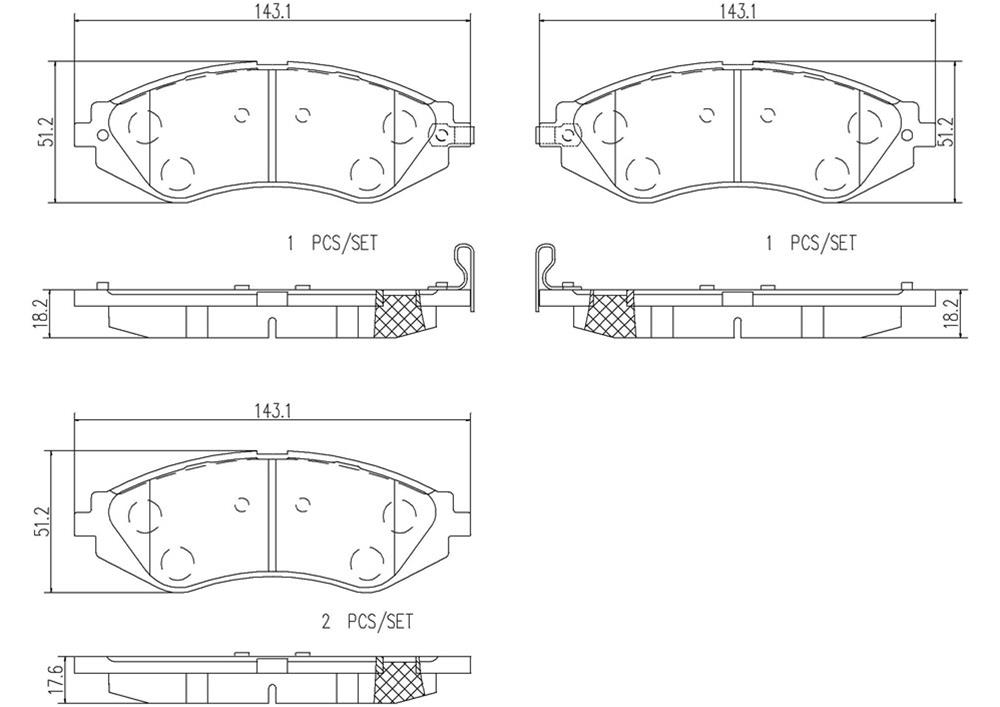 Brembo NAO Ceramic Brake Pads P10032N Pads, NOA Ceramic, Chevrolet, Pontiac, Suzuki, Front, Set thumbnail 4