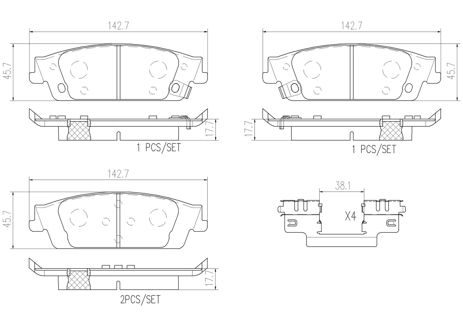 Brembo NAO Ceramic Brake Pads P10068N Pads, NOA Ceramic, Cadillac, Chevrolet, GMC, Rear, Set thumbnail 3