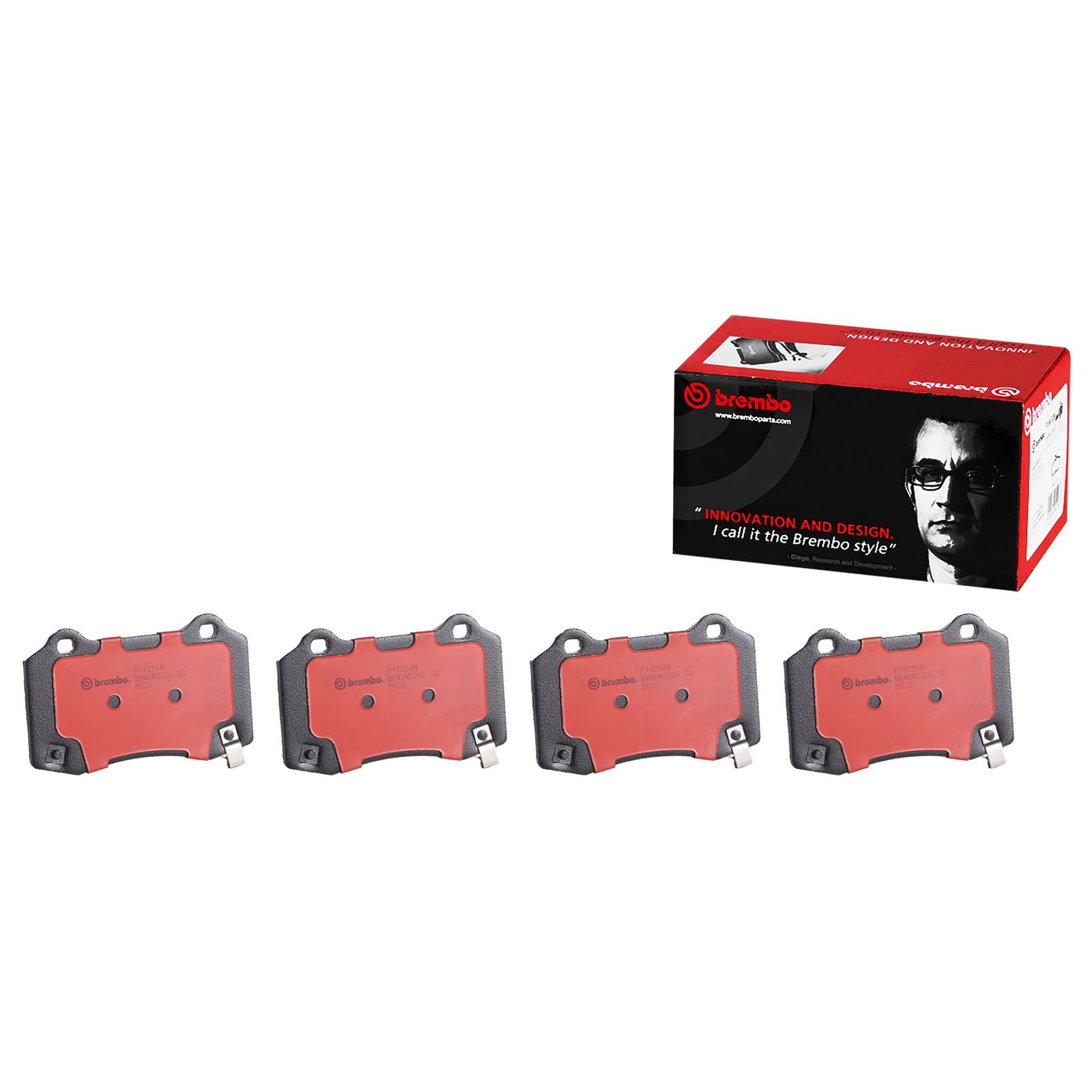 Brembo NAO Ceramic Brake Pads P11024N Pads, Brembo, Ceramic, Integrally Molded, Shims, Cadillac, Set
