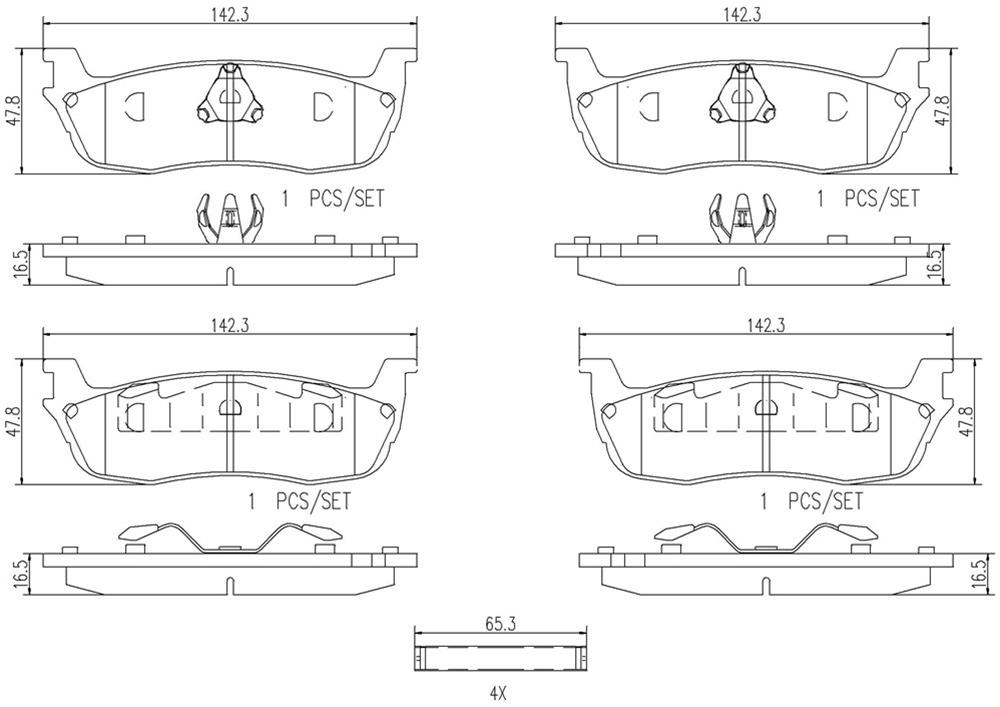 Brembo NAO Ceramic Brake Pads P24083N Pads, Brembo, Ceramic, Integrally Molded, Shims, Ford, Set thumbnail 3