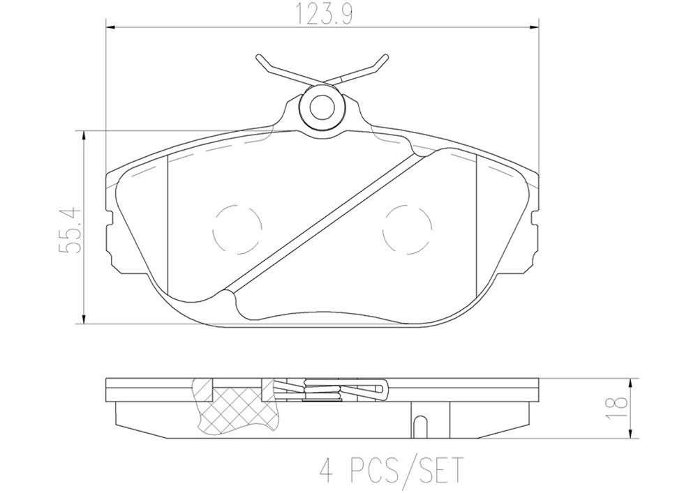 Brembo NAO Ceramic Brake Pads P24124N Pads, Brembo, Ceramic, Integrally Molded, Shims, Ford, Set thumbnail 2