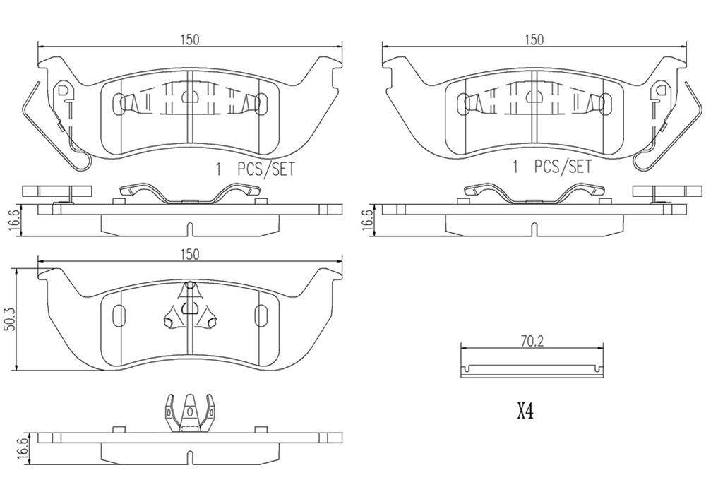 Brembo NAO Ceramic Brake Pads P24137N Pads, Brembo, Ceramic, Integrally Molded, Shims, Ford, Set thumbnail 3