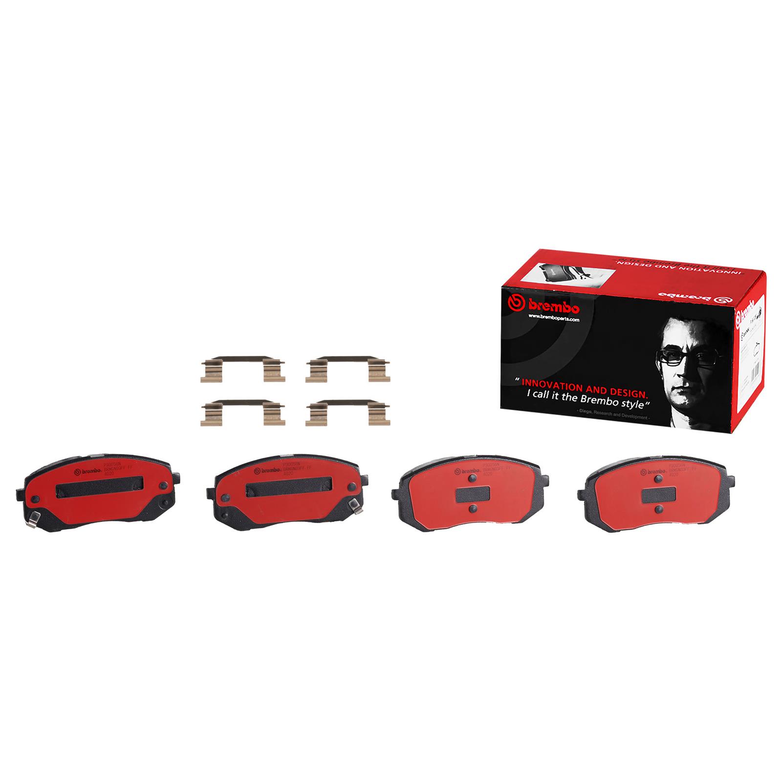 Brembo NAO Ceramic Brake Pads P30056N Pads, Brembo, Ceramic, Integrally Molded, Shims, with Hardware, For Hyundai, Set