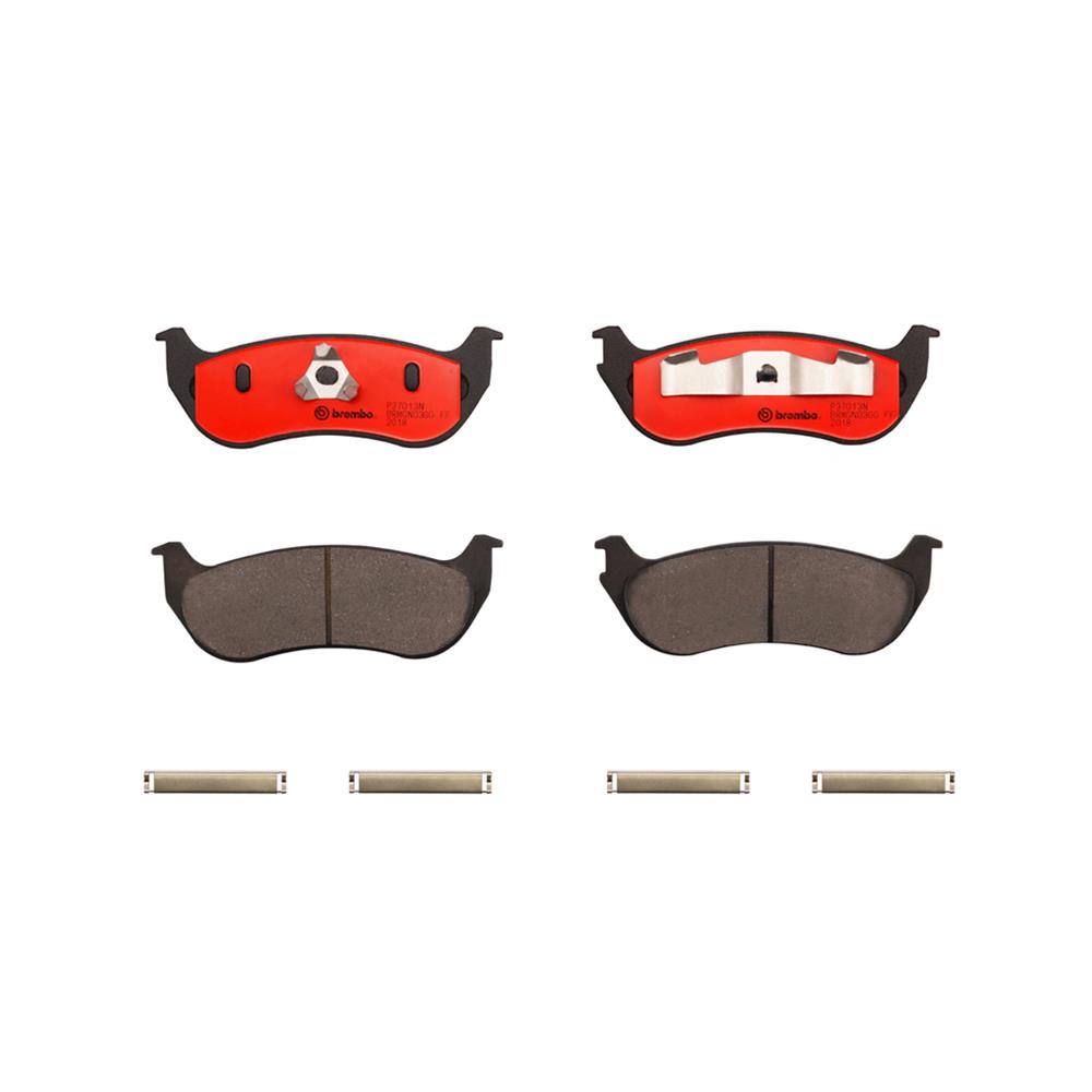 Brembo NAO Ceramic Brake Pads P37013N Pads, Brembo, Ceramic, Integrally Molded, Shims, with Hardware, Jeep, Set