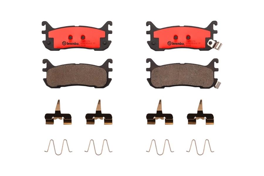 Brembo NAO Ceramic Brake Pads P49021N Pads, Brembo, Ceramic, Integrally Molded, Shims, with Hardware, Mazda, Set thumbnail 2