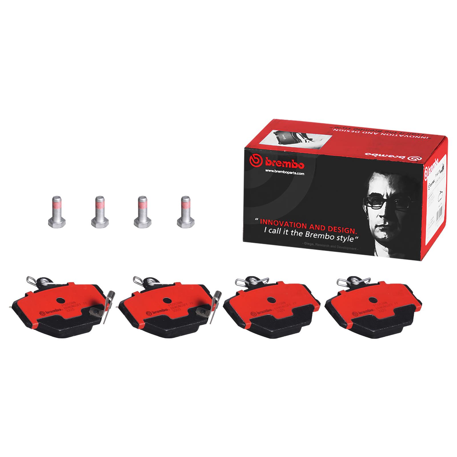Brembo NAO Ceramic Brake Pads P50038N Pads, Brembo, Ceramic, Integrally Molded, Shims, with Hardware, Smart, Set