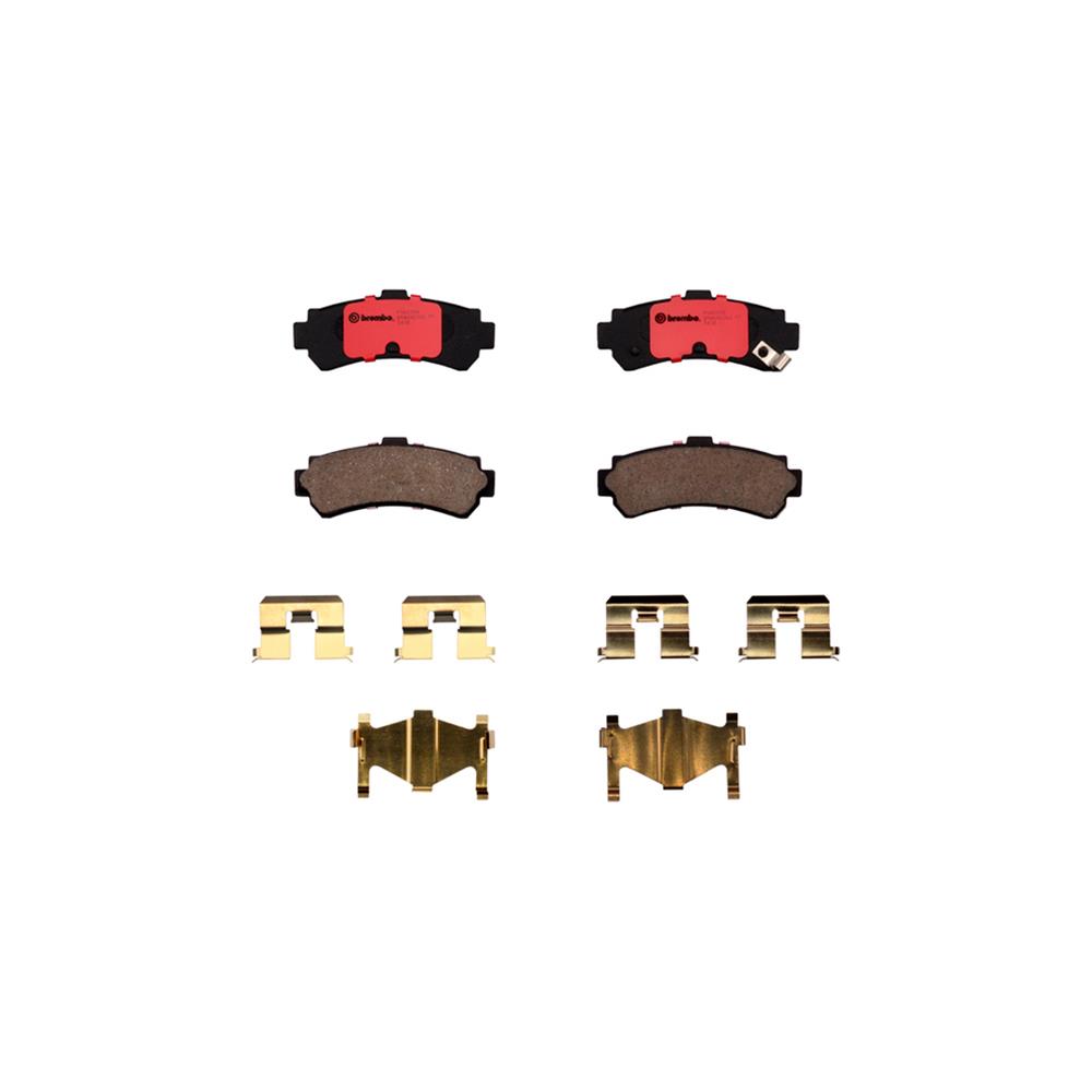 Brembo NAO Ceramic Brake Pads P56035N Pads, Brembo, Ceramic, Integrally Molded, Shims, with Hardware, For Nissan, Set
