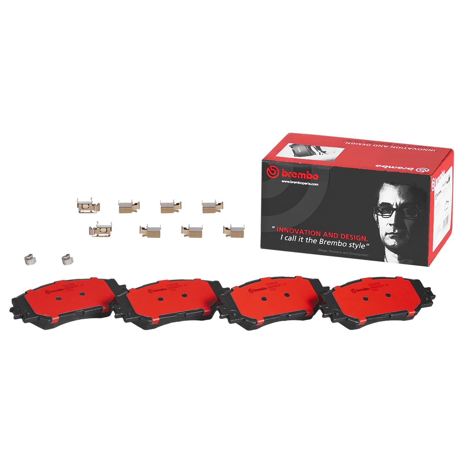 Brembo NAO Ceramic Brake Pads P83082N Pads, Brembo, Ceramic, Integrally Molded, Shims, with Hardware, Lexus, Set