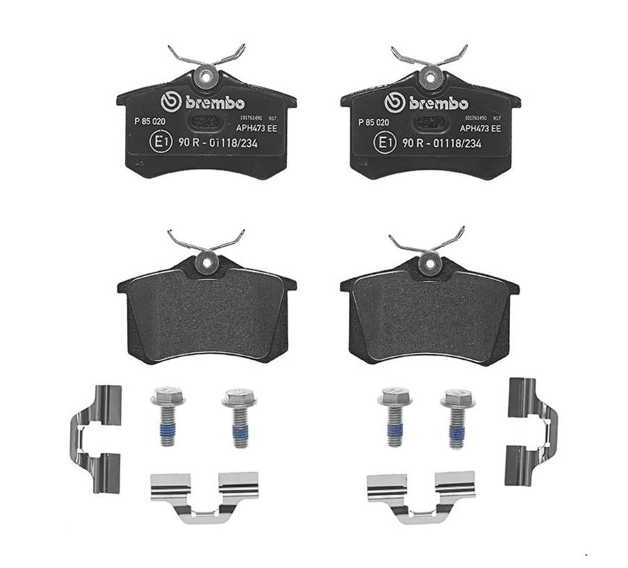Brembo Low-Met Brake Pads P85020 Pads, Brembo, Semi-Metallic, Integrally Molded, Shims, with Hardware, Audi, Set thumbnail 4