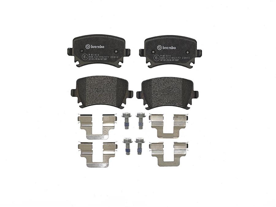 Brembo Low-Met Brake Pads P85073 Pads, Brembo, Semi-Metallic, Integrally Molded, Shims, with Hardware, Audi, Set thumbnail 4