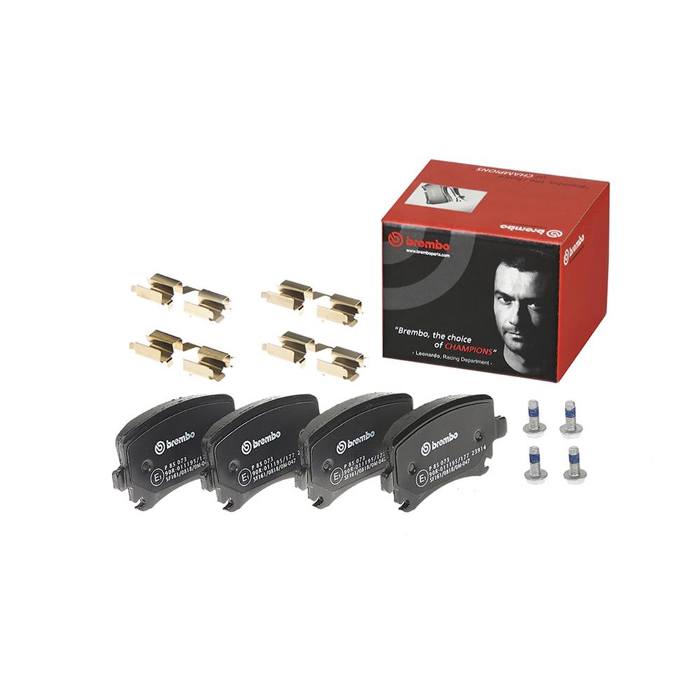 Brembo Low-Met Brake Pads P85073 Pads, Brembo, Semi-Metallic, Integrally Molded, Shims, with Hardware, Audi, Set