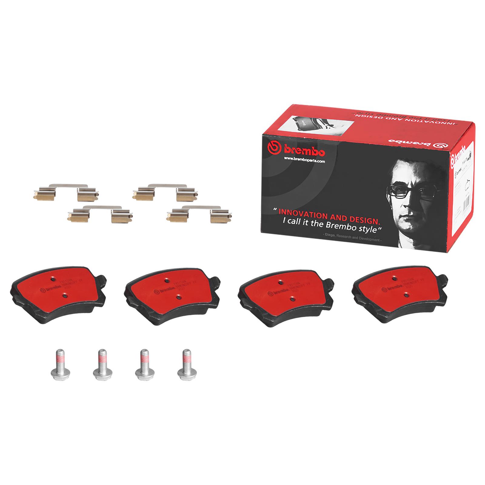 Brembo NAO Ceramic Brake Pads P85108N Pads, Brembo, Ceramic, Integrally Molded, Shims, with Hardware, Volkswagen, Set