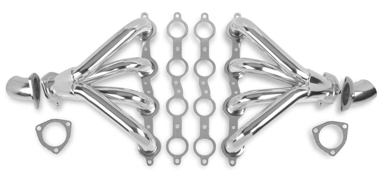 Flowtech Headers 11706-1FLT Headers, Block Hugger, Steel, Silver Ceramic Coated, Round Port, Street Rod, Chevy Small Block LS, Pair thumbnail 5