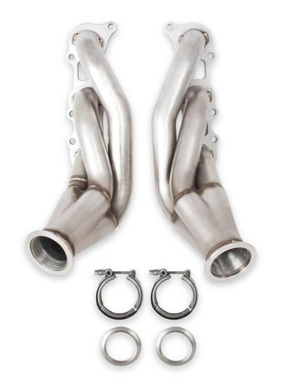 Flowtech Coyote Turbo Headers 12152FLT Headers, Forward Facing Turbo, V-Band Flanges, 304 Stainless Steel, Natural, Ford, Modular V8, Coyote, Pair