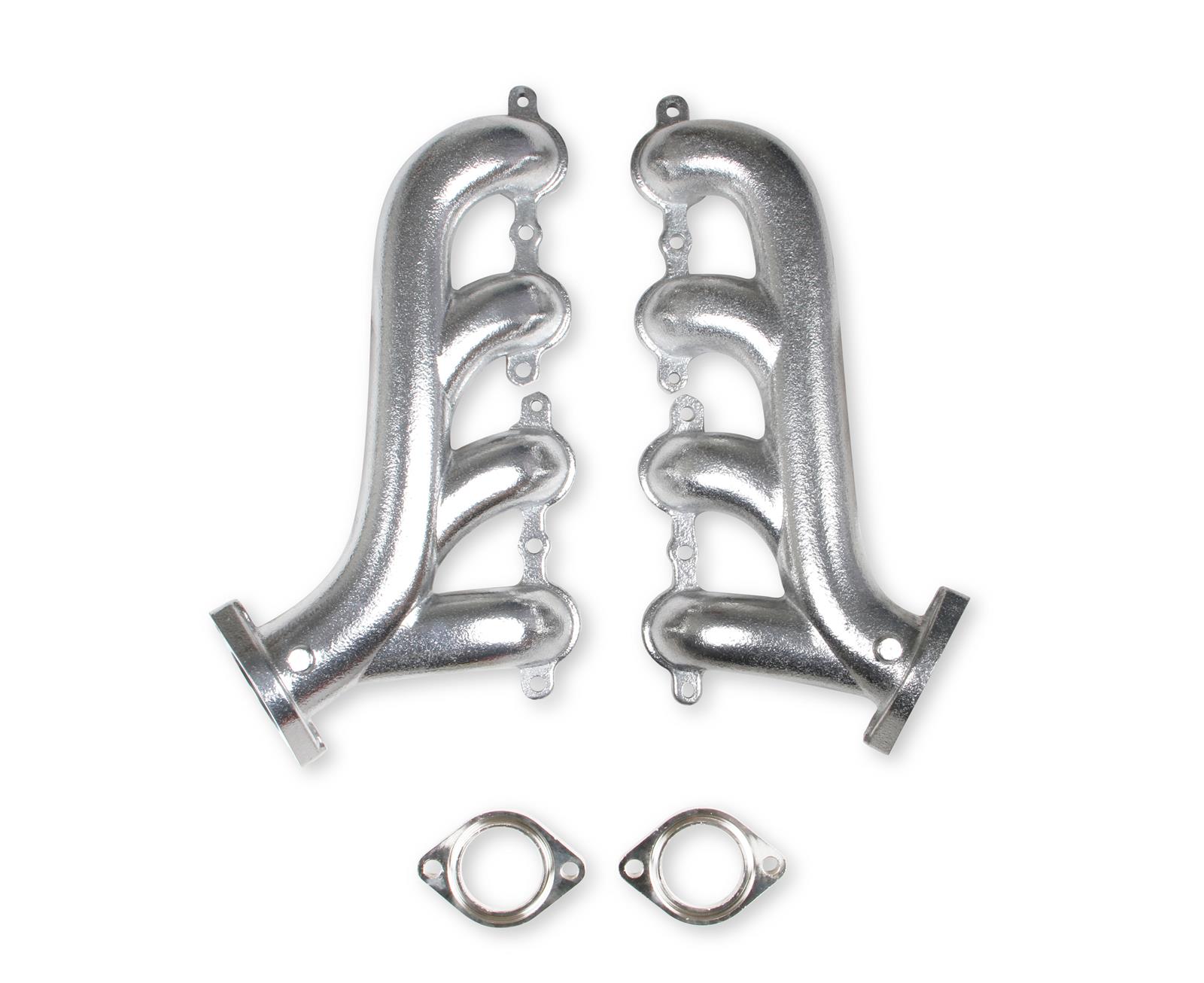 Flowtech Rams Horn Exhaust Manifolds 31730-1FLT Manifolds, Cast, LS Swaps, Silver Ceramic, Pair