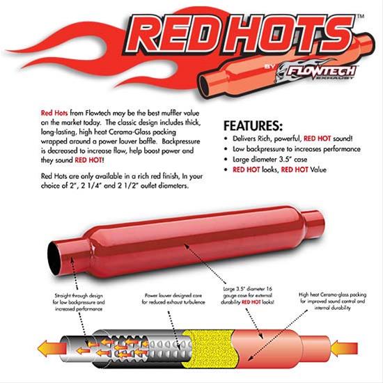 Flowtech Exhaust Red Hot Glasspack Muffler 2.25 Flowtech Exhaust Red Hot Glasspack Muffler 2.25