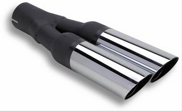 Flowtech Terminator Round, Chrome 2.25 Inch Exhaust Tip 59905FLT Tip, Steel, Chrome, Slant, Non-Rolled Edge, in. Inlet, Dual 2.5 in. Outlets, 15 in. Long, Each thumbnail 2