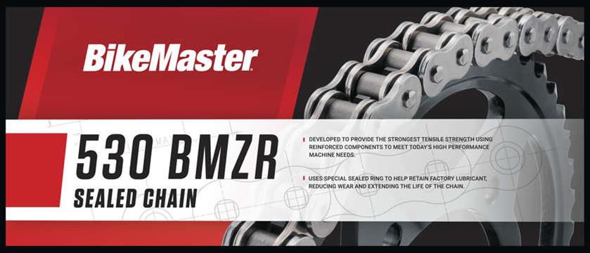 BikeMaster 520 BMZR Z-Ring Motorcycle Chain - Black/Gold Finish For High-Performance Bikes