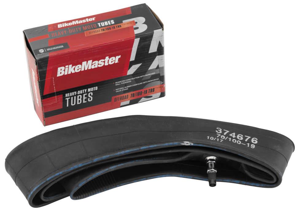 BikeMaster Heavy-Duty Tire Tubes 374676 Tube, Heavy-Duty, 70/100-19, Natural Rubber, Centered Straight Metal Pull-Through Valve Stem, Each