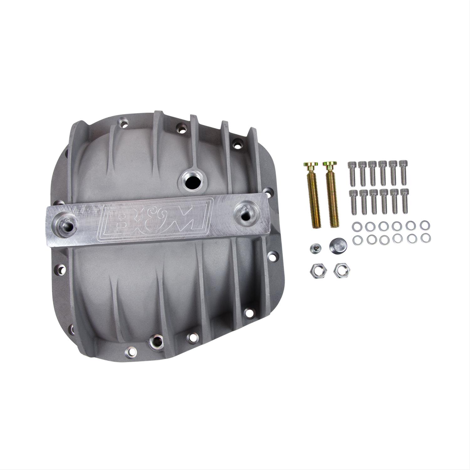 B&M 12 Bolt Ford 9.75 Inch Differential Cover 40298 Cover, Aluminum, Natural, Finned, Logo, in., 12-Bolt Cover, Each thumbnail 2
