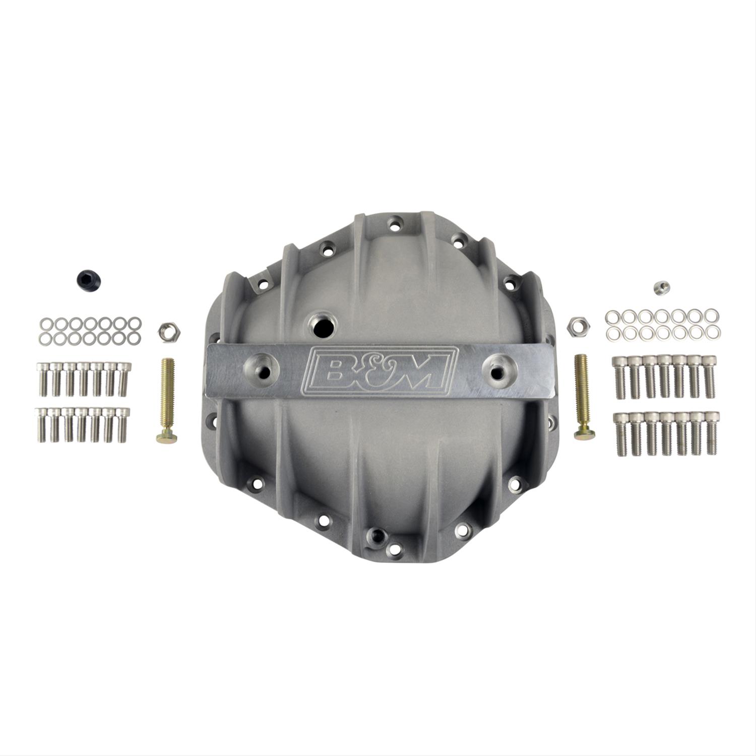 B&M 14 Bolt GM 10.5 Inch Differential Cover 70501 Cover, Aluminum, Natural, Finned, Logo, in., 14-Bolt Cover, Each thumbnail 3