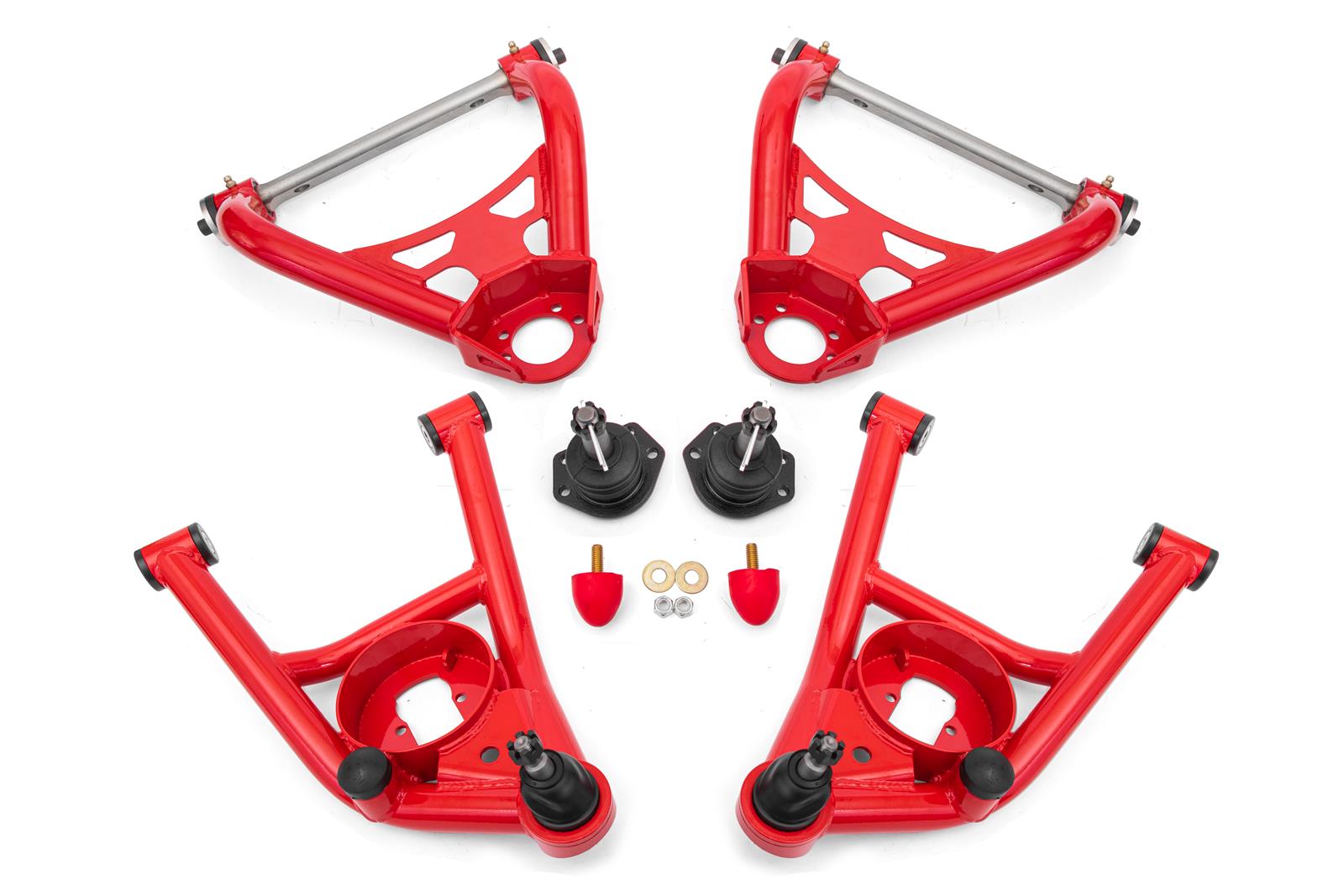 BMR Suspension A-Arms AAK402R Control Arms, Tubular, Front Upper, Front Lower, Tall Ball Joint, Steel, Red Powdercoated, Buick, Chevy, Oldsmobile, Pontiac, Kit