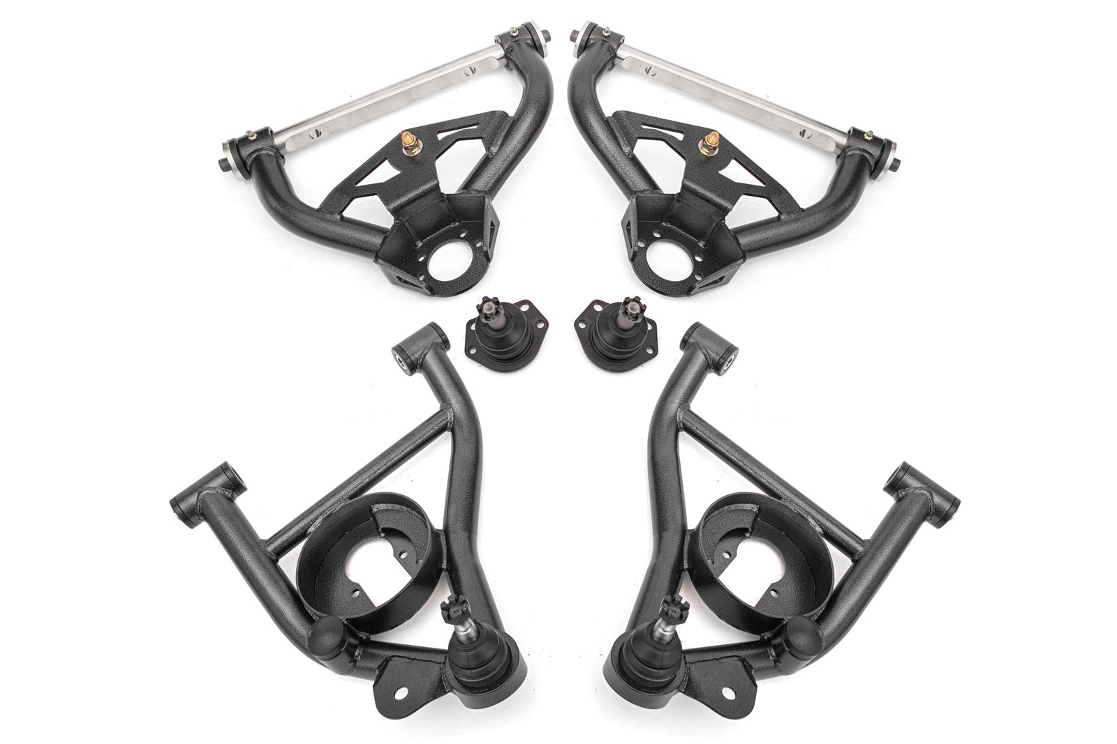 BMR Suspension A-Arms AAK461H Control Arms, Tubular, Front Upper, Front Lower, Standard Ball Joint, Steel, Black Hammertone Powdercoated, Buick, Chevy, Oldsmobile, Pontiac, Kit