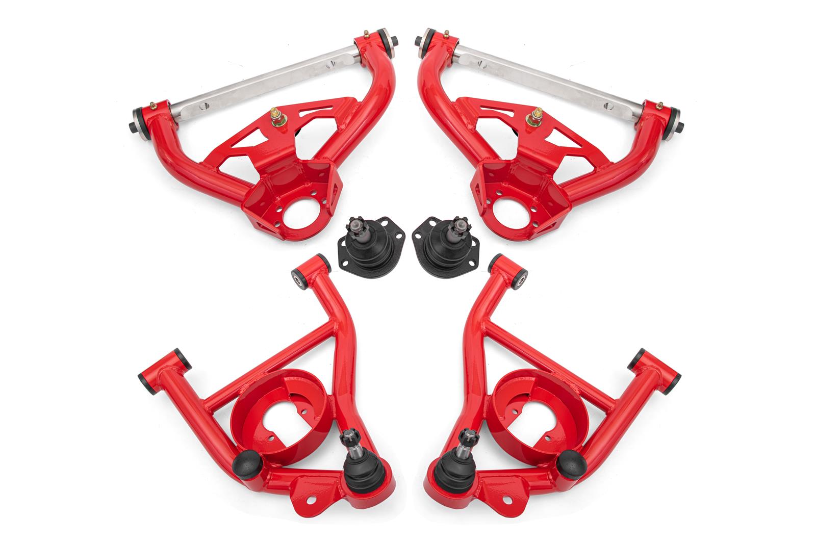 BMR Suspension A-Arms AAK461R Control Arms, Tubular, Front Upper, Front Lower, Standard Ball Joint, Steel, Red Powdercoated, Buick, Chevy, Oldsmobile, Pontiac, Kit