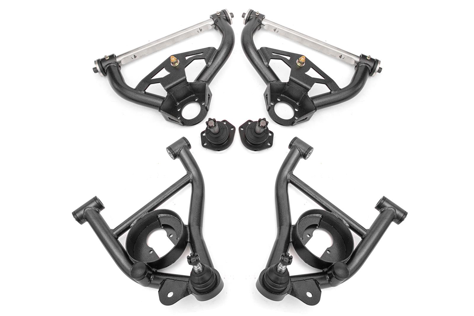 BMR Suspension A-Arms AAK462H Control Arms, Tubular, Front Upper, Front Lower, Tall Ball Joint, Steel, Black Hammertone Powdercoated, Buick, Chevy, Oldsmobile, Pontiac, Kit