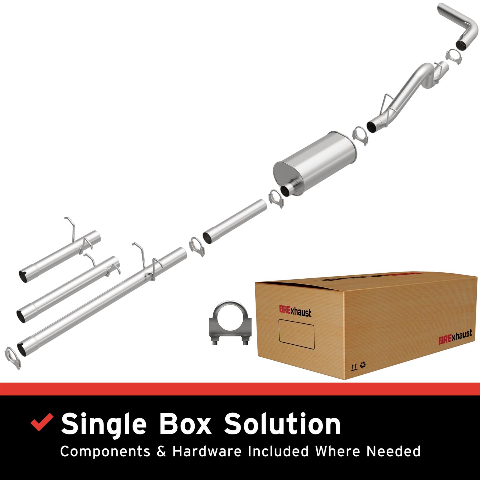 BRExhaust Direct-Fit Exhaust Systems for 1998-2001 RAM 1500, 1998-2002 3500 - 106-0028 Systems, Direct-Fit, Cat-back, Single, Steel, Aluminized, Side Exit, Dodge, Kit