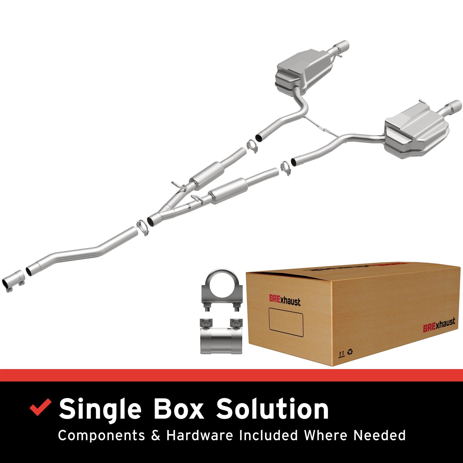 BRExhaust Direct-Fit Exhaust Systems for 2005-2008 A4 QUATTRO - 106-0169 Systems, Direct-Fit, Cat-back, Single In/Dual Out, Steel, Aluminized, Split Rear Exit, Polished Tips, Audi, Kit thumbnail 2