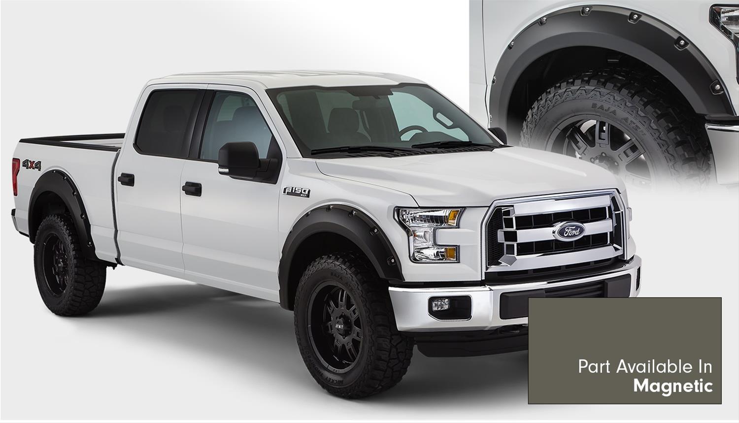 Bushwacker Color-Matching Pocket Style Fender Flares for 2016-2017 F-150 - 20935-6A Flares, Style, Front/Rear, Dura-Flex Thermoplastic, Magnetic, Ford, Set of 4