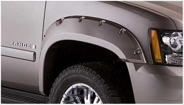Bushwacker Pocket-Style Fender Flares for 2007-2013 AVALANCHE, 2007-2014 TAHOE - 40071-02 Flares, Pocket Style, Front, Black, Dura-Flex Thermoplastic, Chevy, Pair