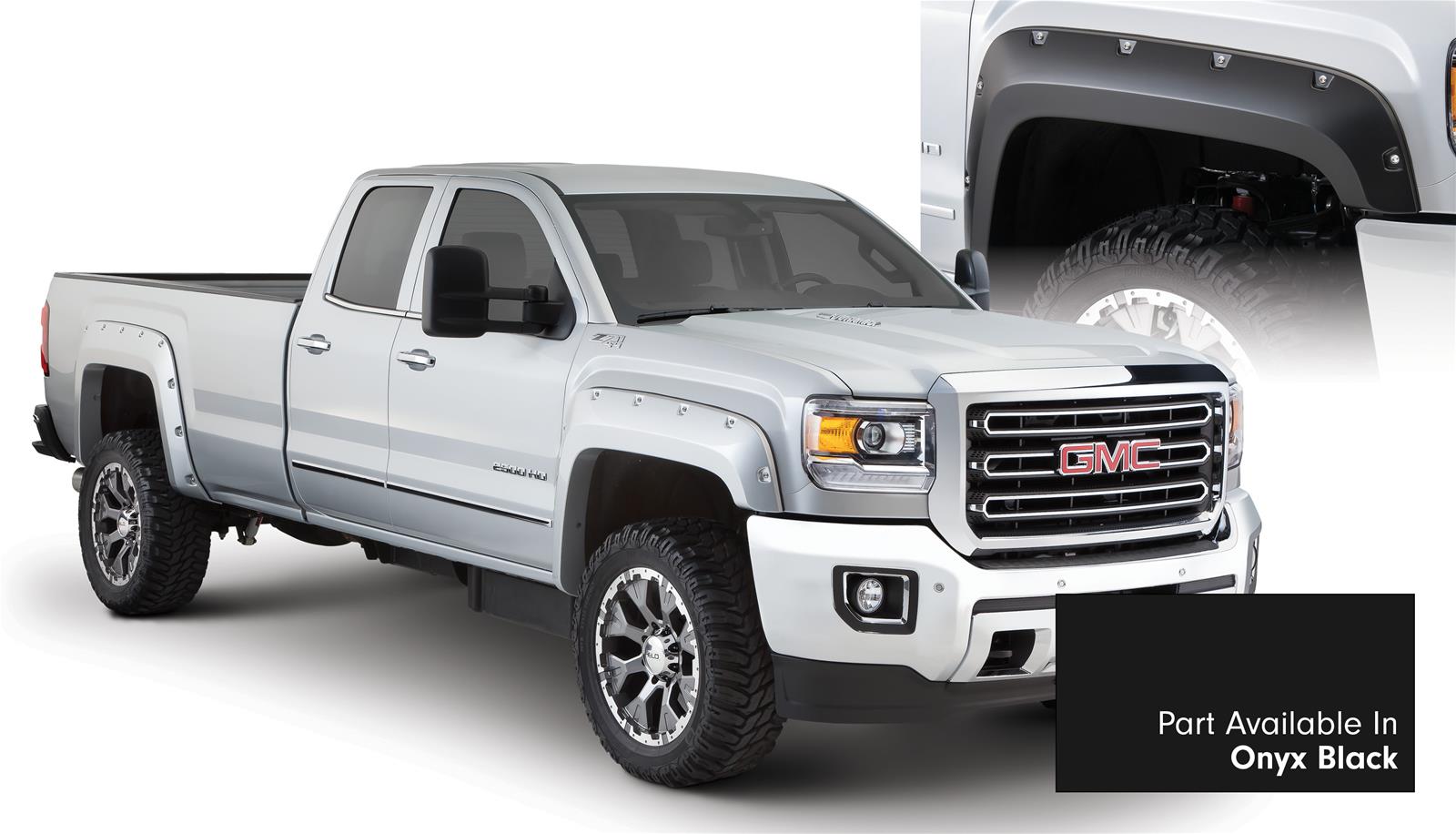 Bushwacker Color-Matching Pocket Style Fender Flares for 2017-2025 SIERRA 2500 HD, 3500 HD - 40967-34 Flares, Style, Front/Rear, Dura-Flex Thermoplastic, Onyx Black, GMC, Set of 4