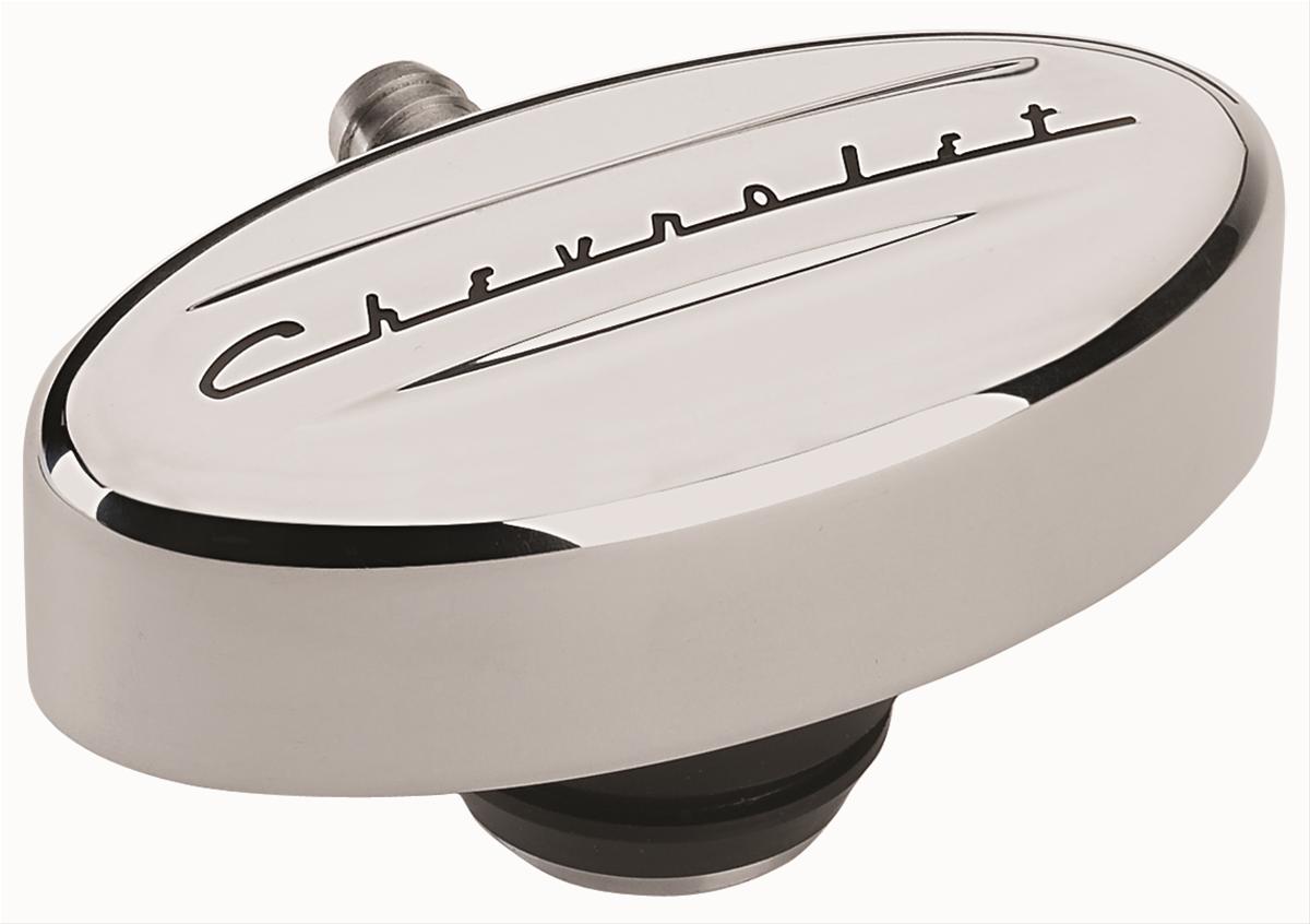 Billet Specialties Valve Cover Breathers 21923 Breather, Oval, Push-in, Aluminum, Polished, Chevrolet Logo, Each