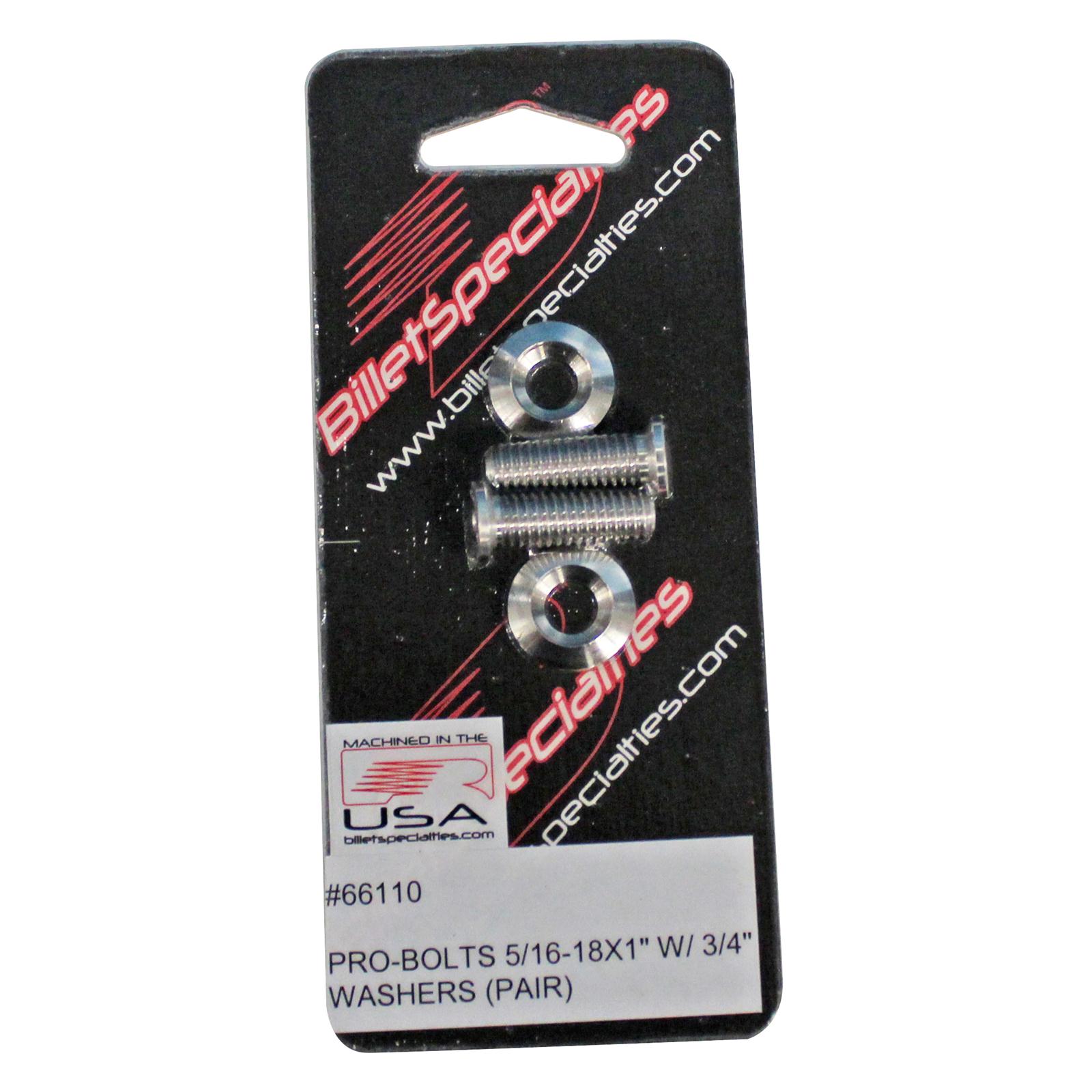 Billet Specialties Pro-Bolts 66110 Fender Bolts, 5/16 in.-18 RH Thread, 3/4 in. Washer Diameter, Stainless Steel, Natural, Pair