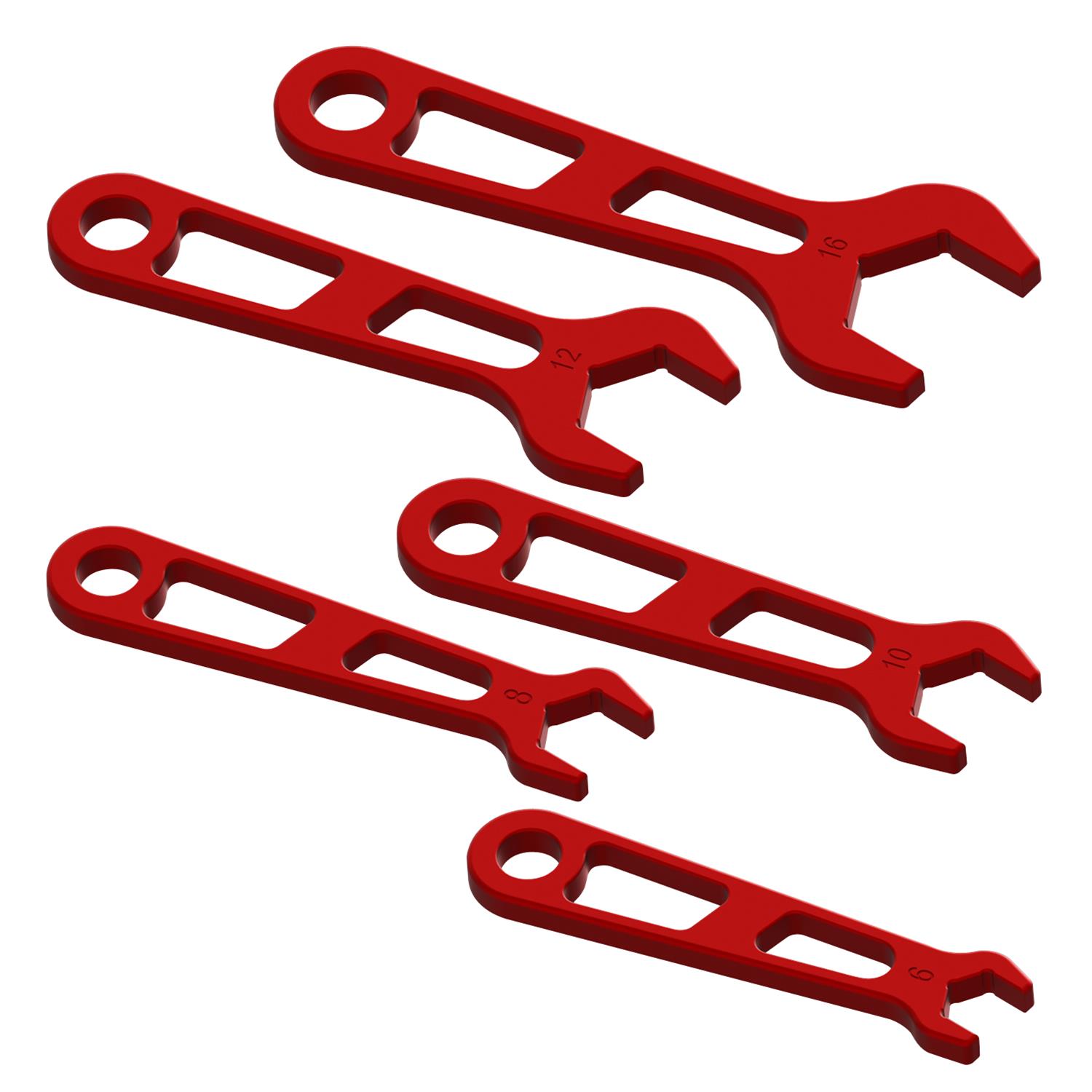 Billet Specialties AN Hose End Wrenches 67005 Wrenches, End, -16, -12, -10, -8, -6, 6061 T6 Aluminum, Red Anodized, Set of 5