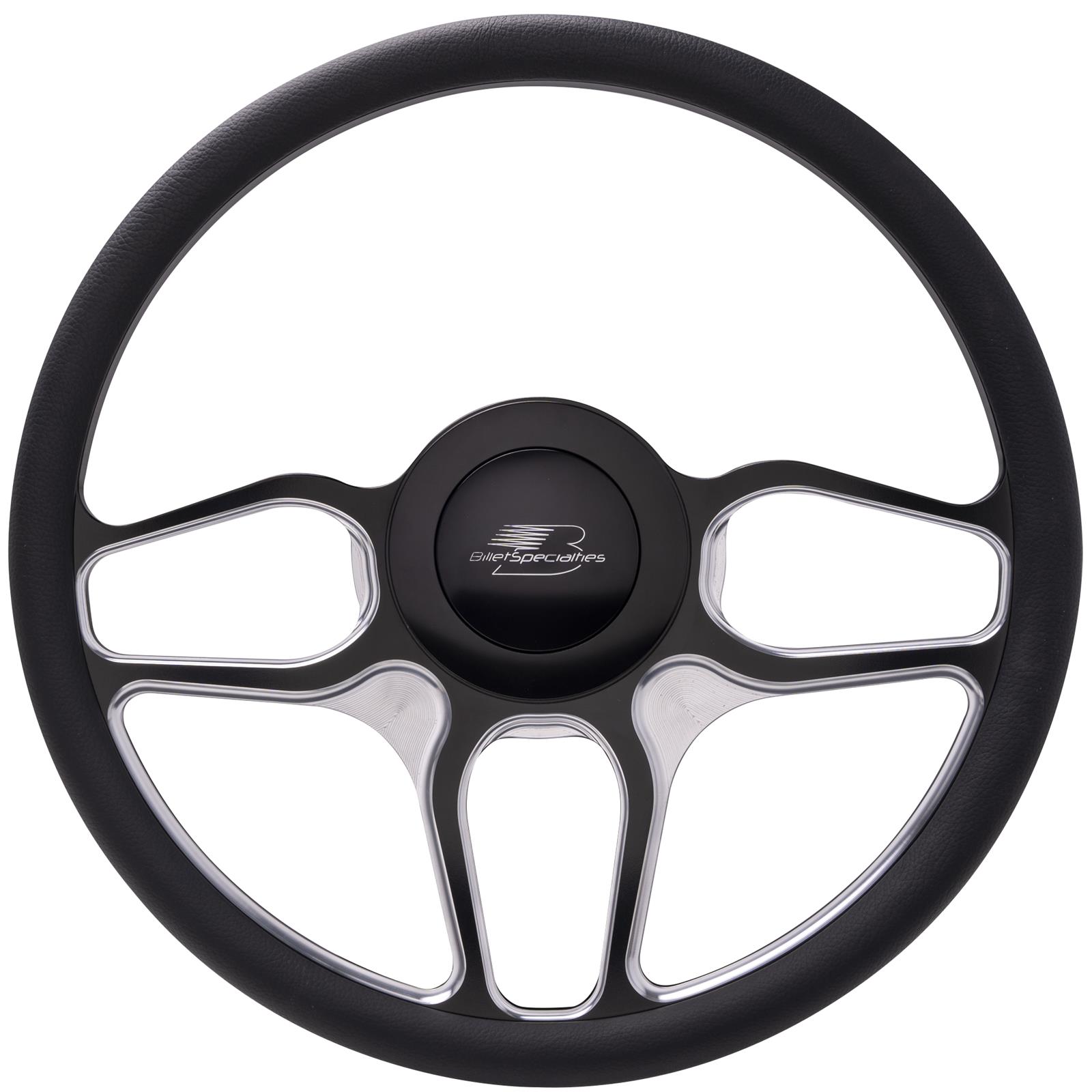 Billet Specialties Half-Wrap Steering Wheels BC34102 Wheel, Half-Wrap, 6-spoke, Black/Natural Aluminum Spokes, Black Leather Grip, 15 1/2 in. Diameter, Each