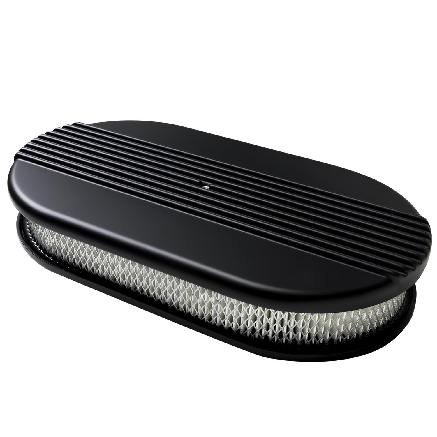 Billet Specialties Air Cleaners BLK15640 Filter Assembly, Large Oval, Aluminum, Black Powdercoated, Ribbed Design, 2 in. Filter Height, Each
