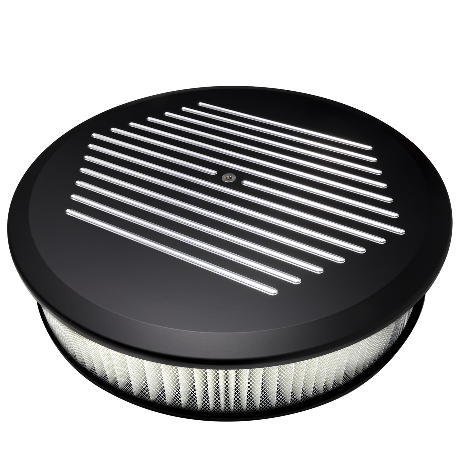 Billet Specialties Air Cleaners BLK15820 Filter Assembly, 14 in. Diameter, Round, Aluminum, Black Powdercoated, Ball-Milled Design, 3 in. Filter Height, Each