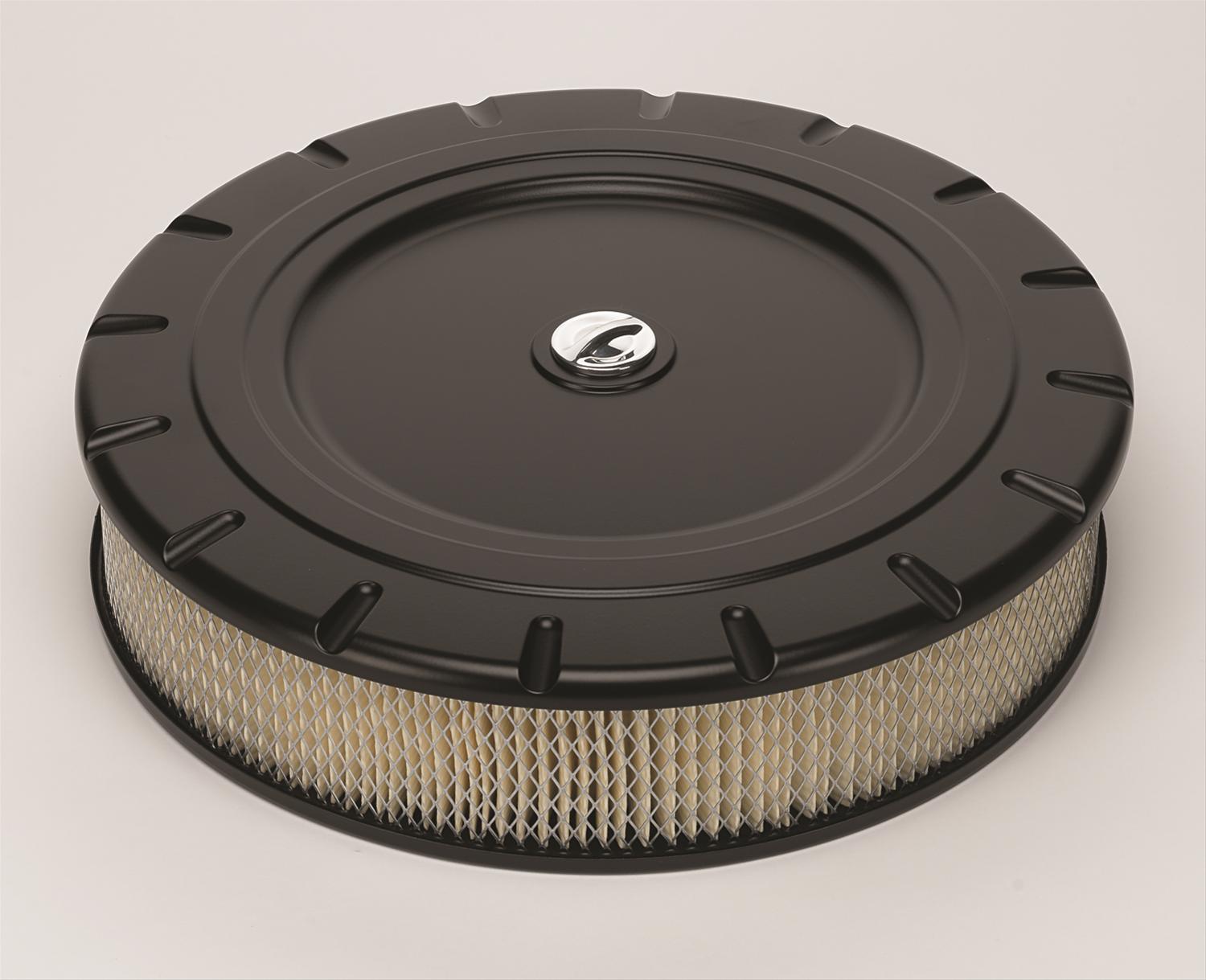 Billet Specialties Air Cleaners BLK15830 Cleaner, Round, Dropped Base, Black Powdercoat Top, Vintage Design, 14 in. Diameter, 3 in. Filter Height