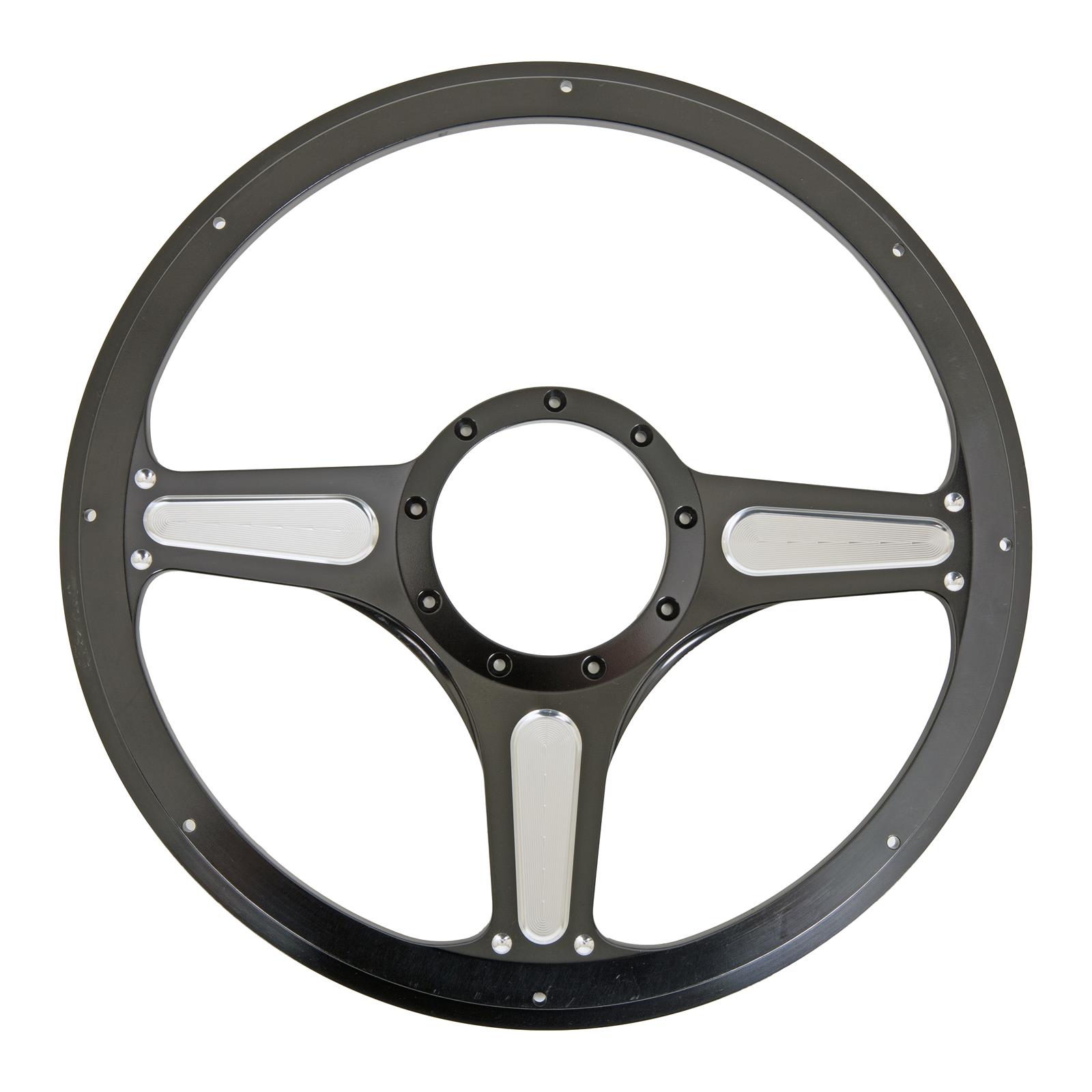Black Steering Wheel 14" Billet Muscle Style Wheel with Chevy Bowtie Horn Button