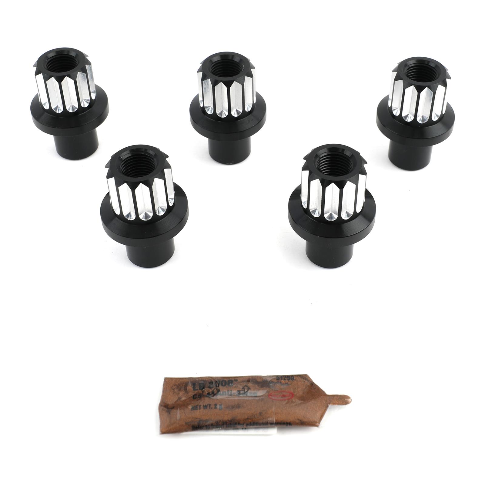 Billet Specialties Race Lug Nuts LNRMS122075 nuts, Aluminum, Black Anodized, 1/2 in.-20 RH in., 0.75 in. Shank, Open End, 12-Point, Set Of 5