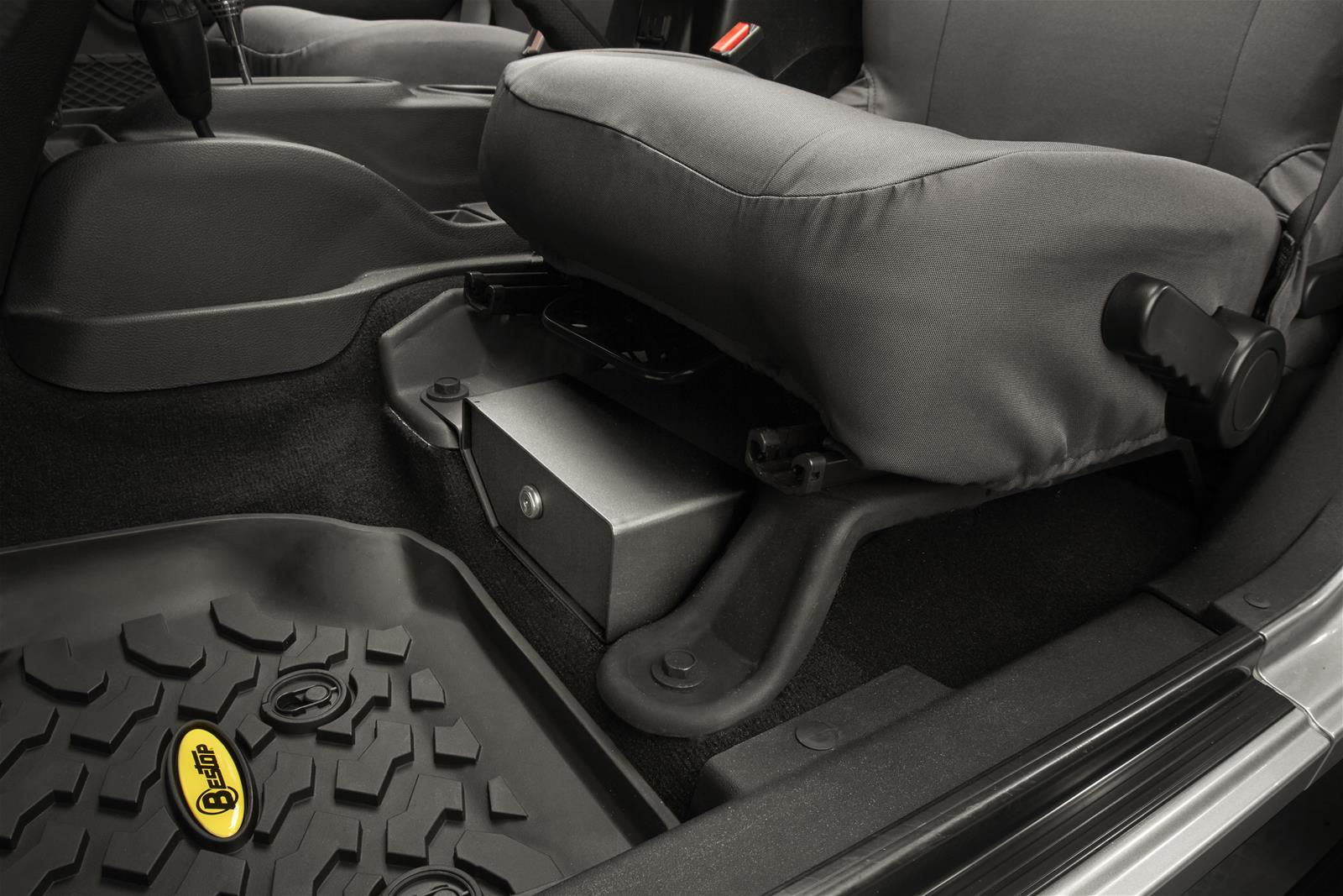 Bestop Underseat Locking Storage Boxes for 2007-2018 WRANGLER, 2018 WRANGLER JK - 4264001 Box, Lockable, Underseat, Steel, Black, Jeep, Each thumbnail 2