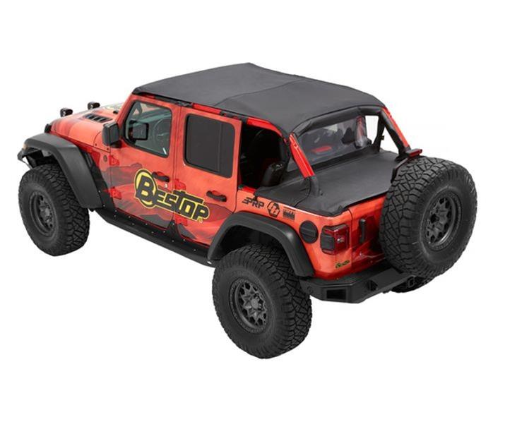 Bestop Header Bikini Tops for 2018-2024 WRANGLER - 5261035 Soft Top, Bikini, Safari Style, Polymer Cloth, Black Diamond, Jeep, 4 Door, Each