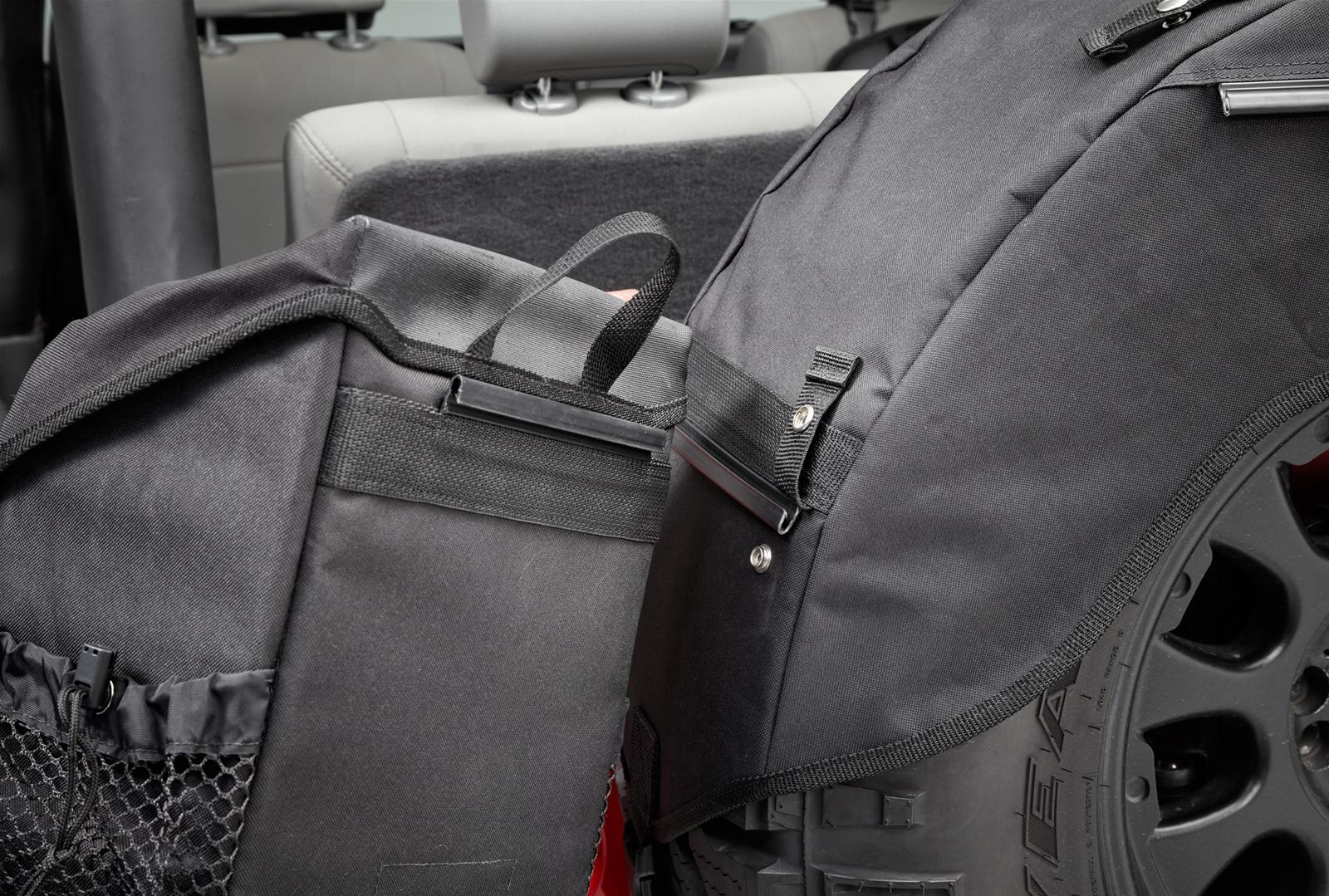Bestop RoughRider Soft Storage Holders for 1987-2024 WRANGLER, 2018 WRANGLER JK - 5413535 Cargo Holder, RoughRider, Spare Tire Location, Polymer Cloth, Black, Jeep, Each thumbnail 2