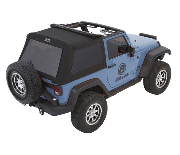 Bestop Trektop Glide Slantback Soft Tops for 2007-2017 WRANGLER, 2018 WRANGLER JK - 54422-17 Top, Slantback, Complete Top Type, Polymer Cloth, Black Twill, Tinted Windows, Jeep, 2-Door, Each thumbnail 2