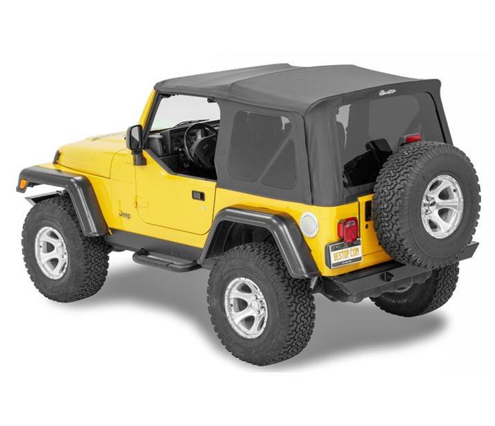 Bestop Supertop Squareback Soft Tops for 1997-2006 WRANGLER - 5472015 Top, Squareback, Polymer Cloth, Black Denim, Tinted Windows, Jeep, 2-door, Each